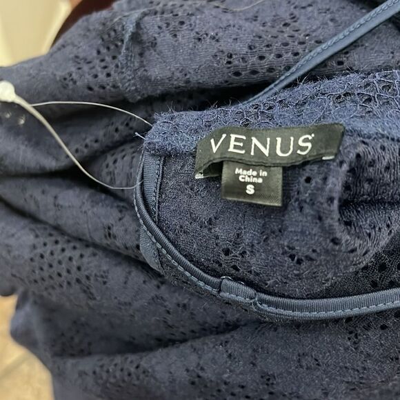 VENUS Blue Long Sleeve Sheath Maxi Dress And Slip Sz Small 2 Pieces Floral Lace - Picture 12 of 17